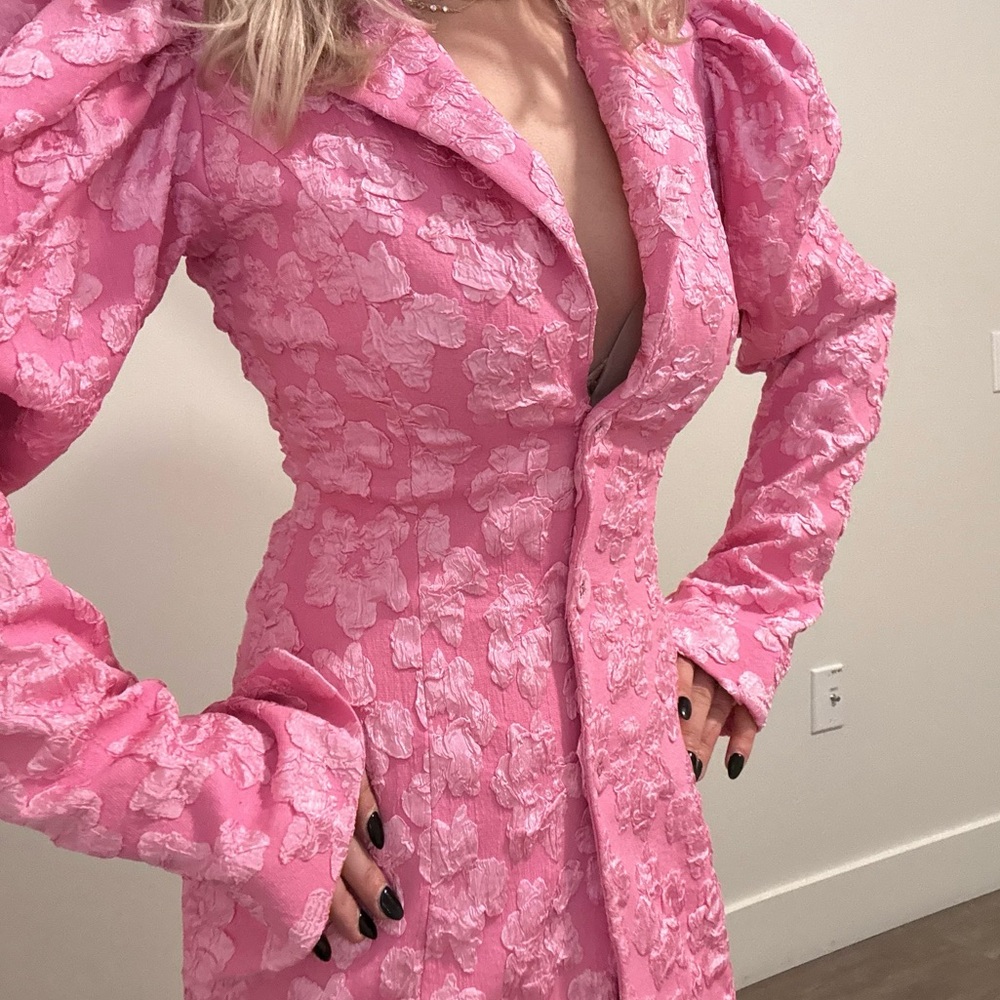 Pink Puff Sleeve Plunge Sundress
